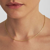 Model wearing 40cm Cartier chain in sterling silver with 18k gold plating
