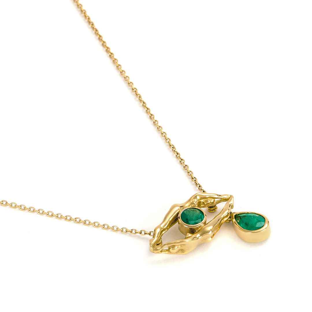 Paola Vilas necklace of eye and bodies in 18k gold with emeralds