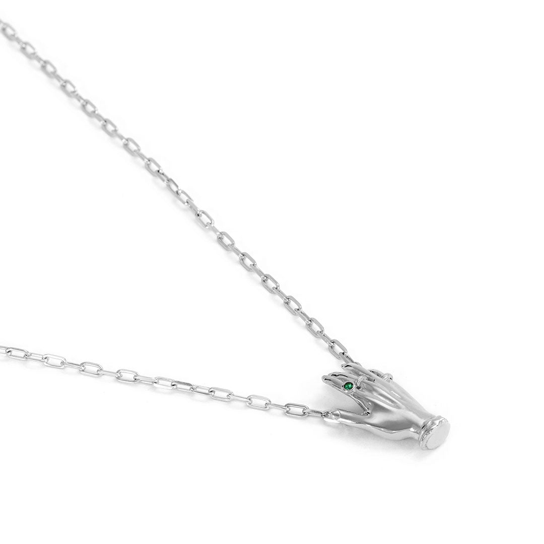 Paola Vilas necklace in sterling silver, hand adorned with emerald