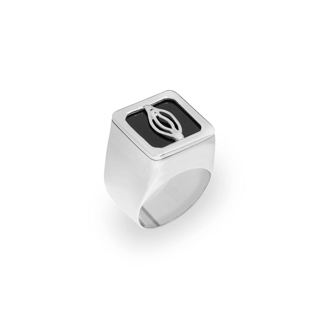 Chevalier ring in sterling silver of a minimalistic vulva