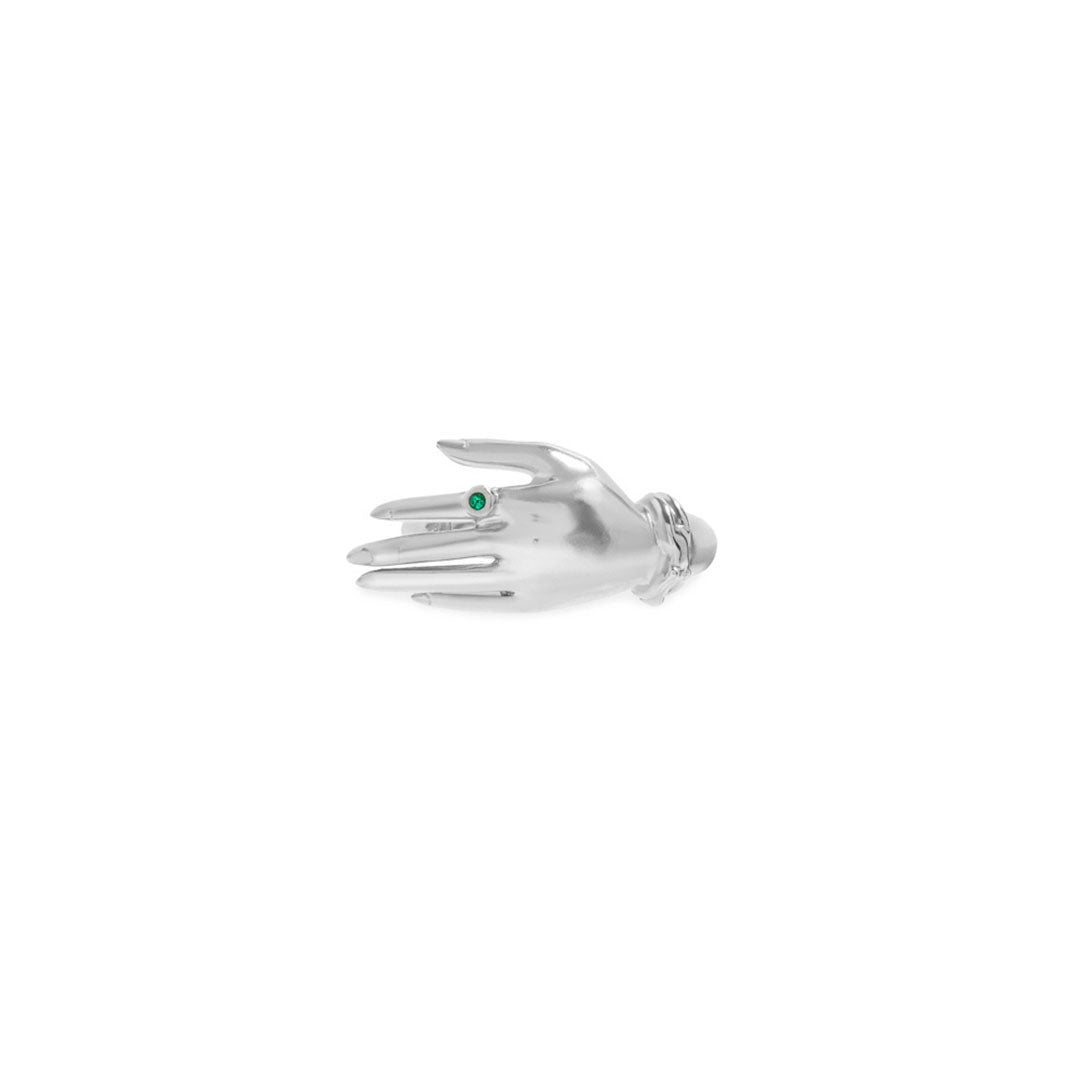 Hand ring in sterling silver adorned with an emerald