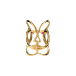 Sterling silver ring with 18k gold plating featuring an abstract face adorned with rubies