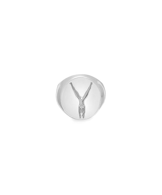 Sterling silver chevalier ring of the letter Y