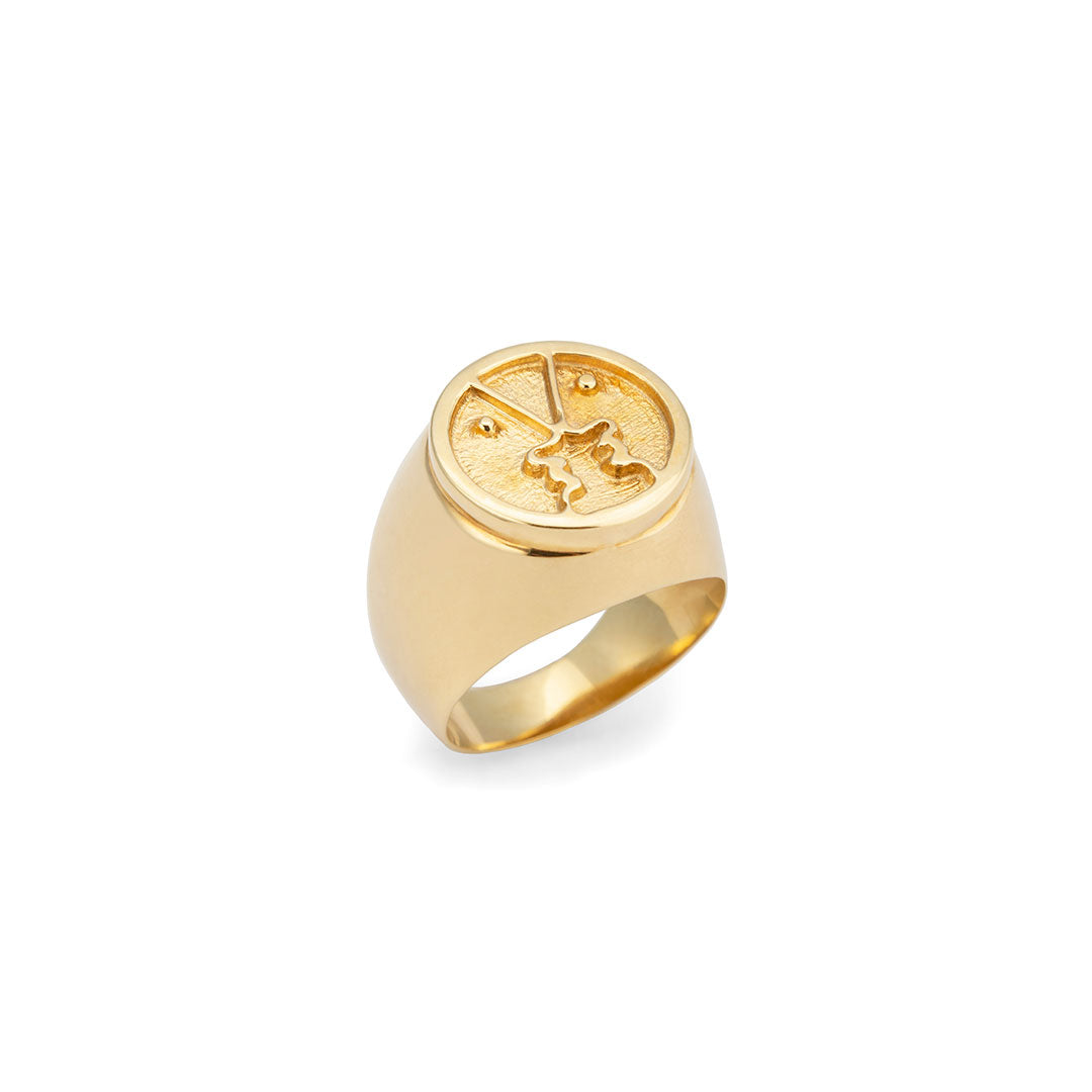 Chevalier ring in sterling silver and 18k gold plating of minimalistic faces
