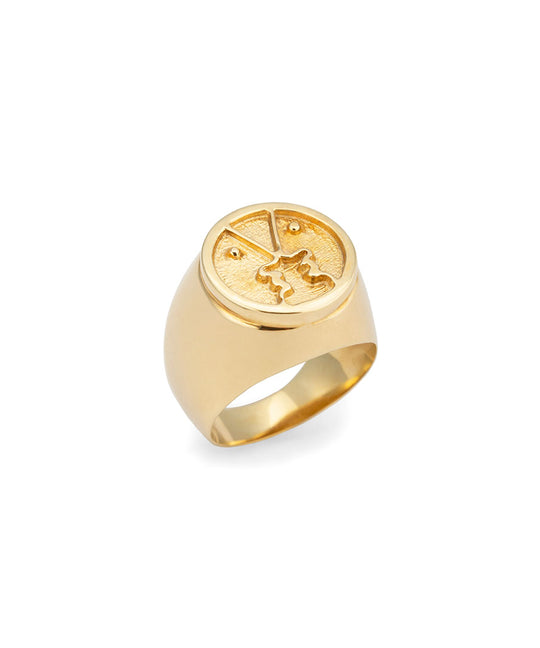 Chevalier ring in sterling silver and 18k gold plating of minimalistic faces