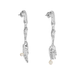 Paola Vilas surrealist fork and knife earring in sterling silver and natural pearls