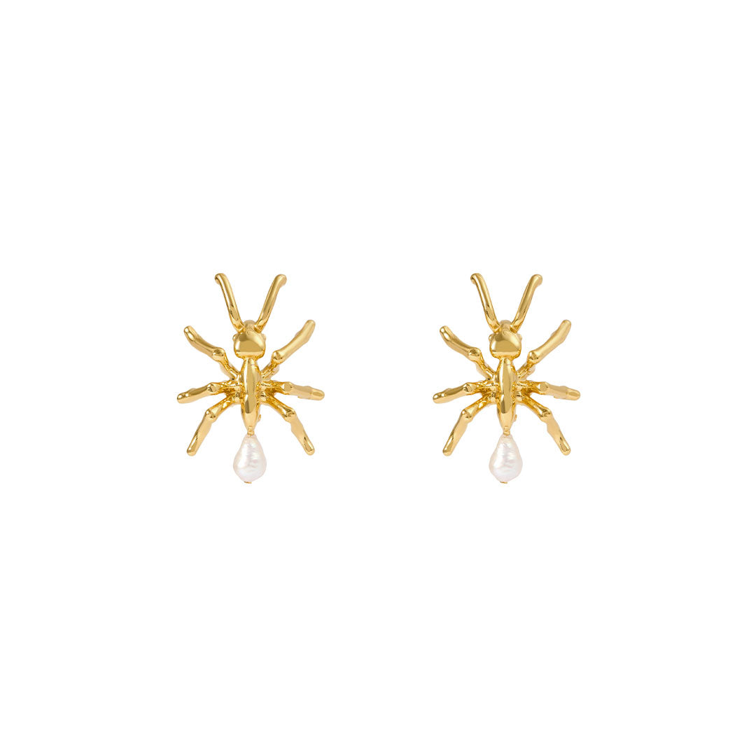Paola Vilas ant earrings in sterling silver with 18k gold plating and pearls