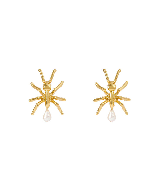 Paola Vilas ant earrings in sterling silver with 18k gold plating and pearls