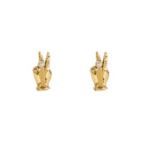 Paola Vilas earrings of hand in peace sign in 18k gold and diamonds