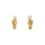 Paola Vilas hand-shaped earrings with peace sign in 18k gold-plated sterling silver and emerald