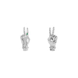 Paola Vilas hand-shaped earrings with peace sign in sterling silver and emerald