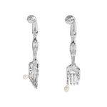 Paola Vilas earring in sterling silver in fork and knife design with natural pearls