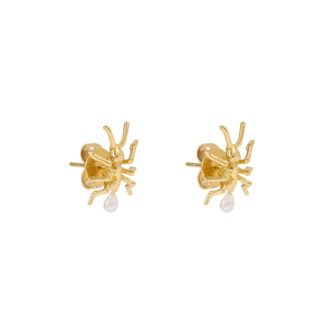 Ant earrings in sterling silver with 18k gold plating and pearls