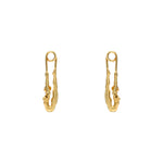 Paola Vilas earring in sterling silver with 18k gold plating featuring a safety pin and female body