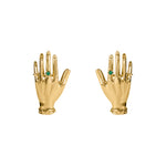 Paola Vilas earrings in sterling silver with 18k gold plating, hand design adorned with emeralds