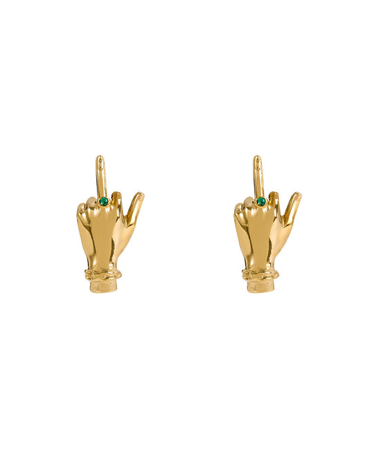 Paola Vilas sterling silver middle finger earring with 18k gold plating and emeralds