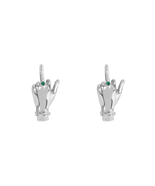 Paola Vilas sterling silver middle finger earring with emeralds