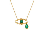 Paola Vilas 18k gold necklace of eye and bodies adorned with emeralds