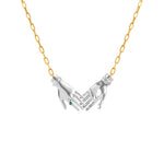 Paola Vilas joined hands necklace in sterling silver with 18k gold-plated chain and emerald