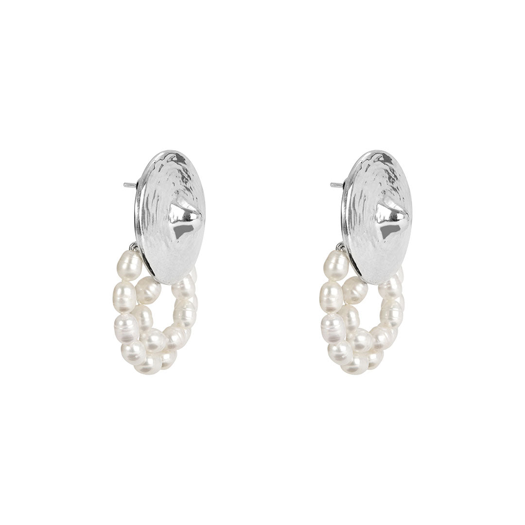 Paola Vilas nipple earring in sterling silver with strands of natural pearls