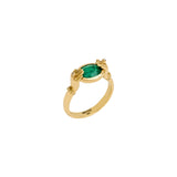Paola Vilas 18k gold hands ring adorned with diamonds and an oval emerald