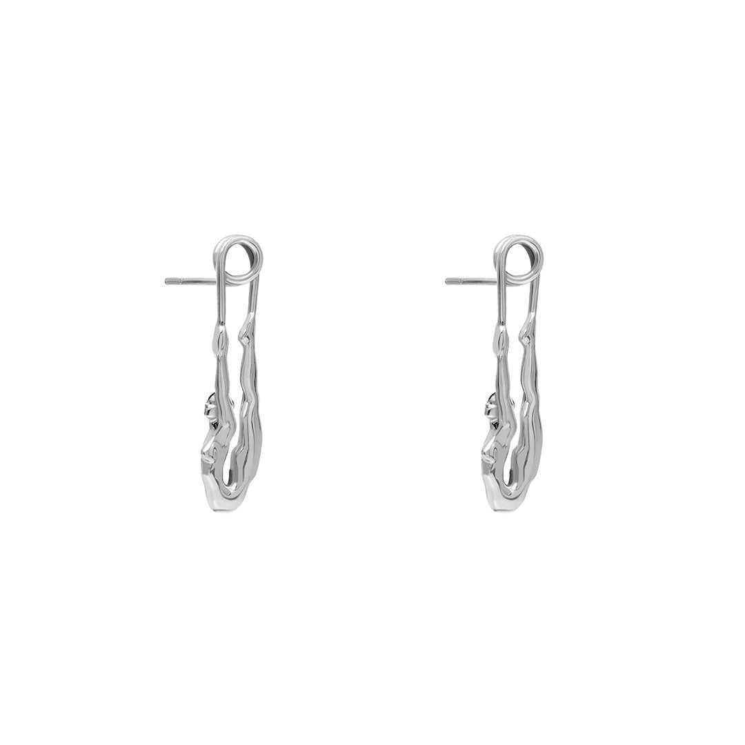 Paola Vilas safety pin earring with female body in sterling silver