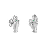 Paola Vilas sculptural hand earrings in sterling silver adorned with emeralds