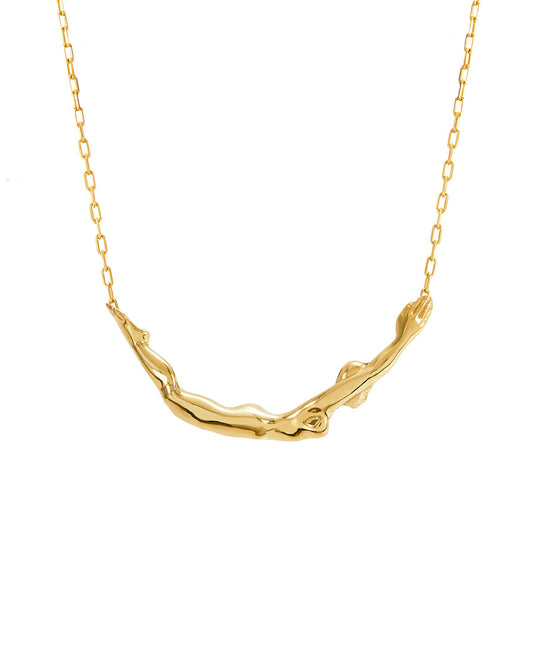 Paola Vilas necklace in sterling silver with 18k gold plating featuring a small female body