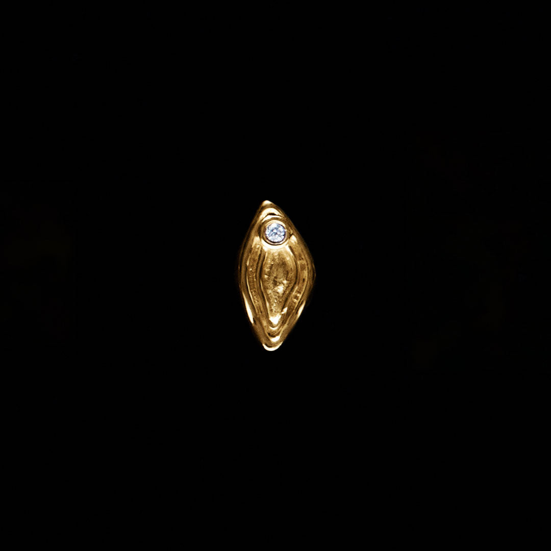 18k gold vulva piercing adorned with a diamond