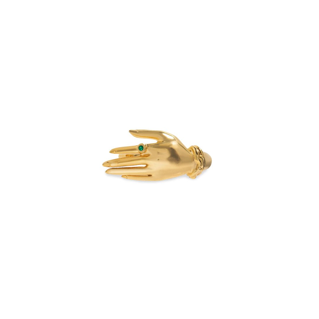 Hand ring in sterling silver with 18k gold plating adorned with an emerald