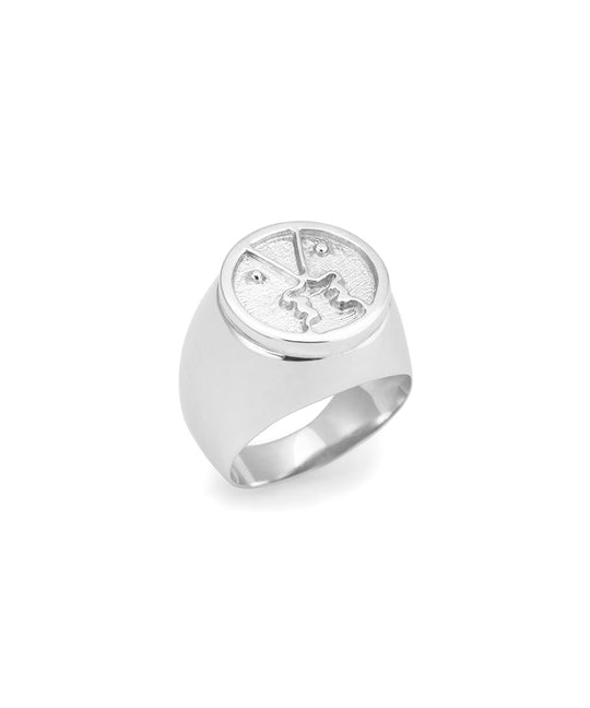 Chevalier ring in sterling silver of minimalistic faces
