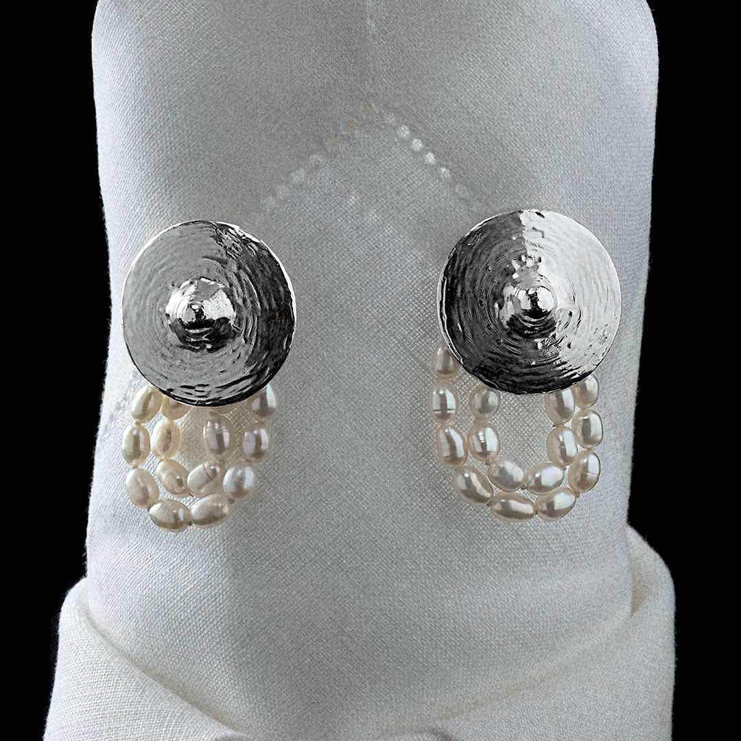 Sterling silver nipple earring with strands of natural pearls