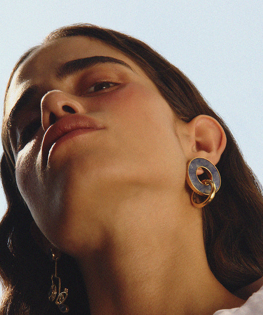 Paola Vilas, earrings, Constantin, gold, marble, hoop